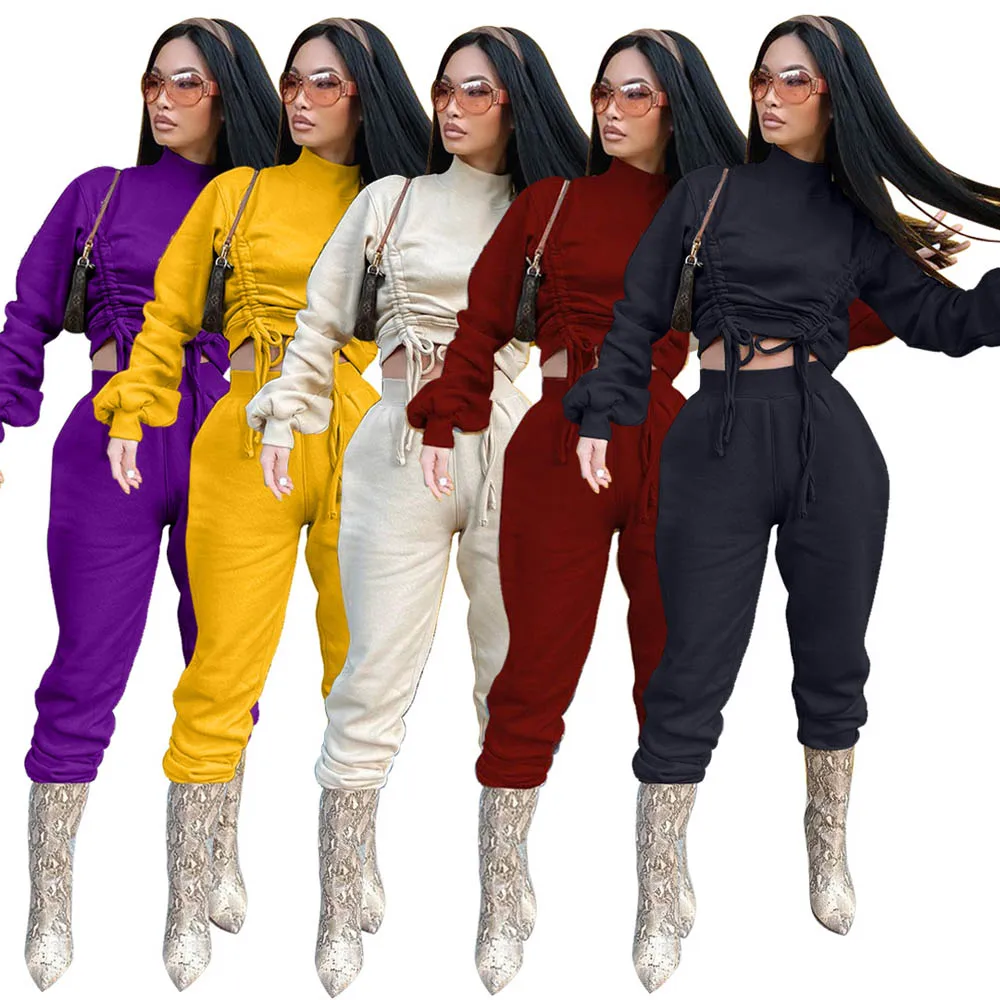 

Комплекты весенней одежды для женщин, Новое поступление 2021, комплект женской одежды для сна шнурок укороченный топ с длинными рукавами комп...