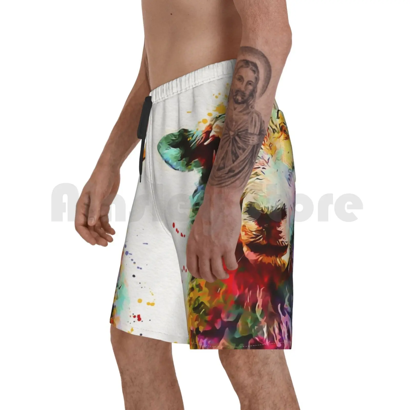 

Sheep Watercolor Beach Shorts Men Beach Pants Swim Trunks Sheep Farm Farm Animal Nursery Watercolor Animal Cub Kids