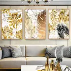 Золотой тропический постер с листьями, скандинавский Декор для дома, Картина на холсте, настенное художественное изображение, растение, мраморный Роскошный декор для гостиной