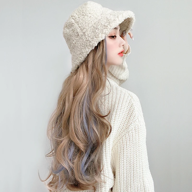 Рыбацкая шляпа парик для волос 18 дюймов Длинный натуральный вьющийся коричневый