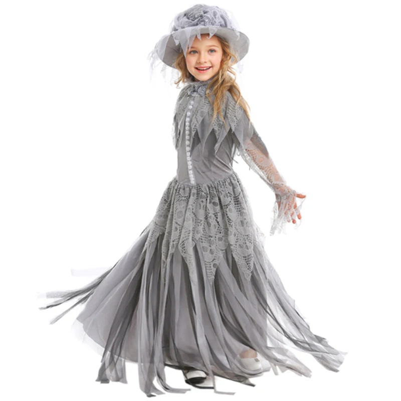 Карнавальный костюм для родителей и детей на Хэллоуин трупа невесты элегантный