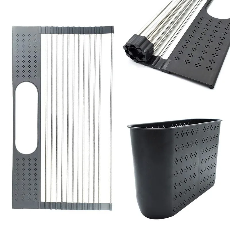 

Multifunction Dish Drying Rack Sink Drain Rack Shelf Basket Bowl Sponge Holder Dish Drainer Dryer Tray Kitchen Storage Organizer