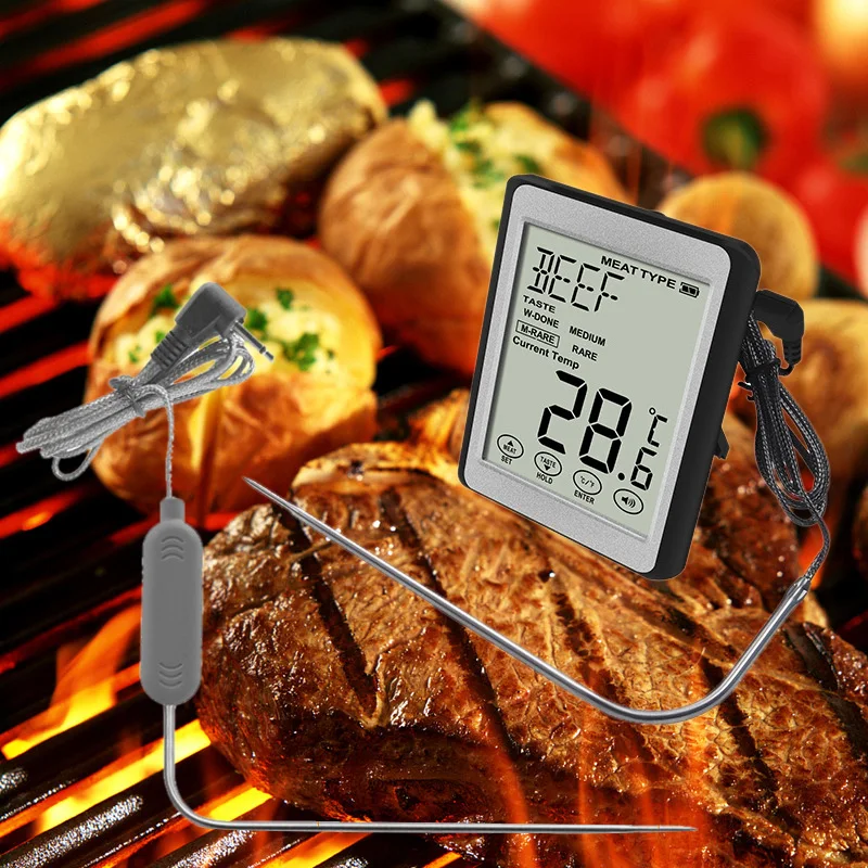 

Цифровой термометр для барбекю и мяса, трехцветный предупредительный градусник с сигналом о температуре, для гриля, барбекю, кухни