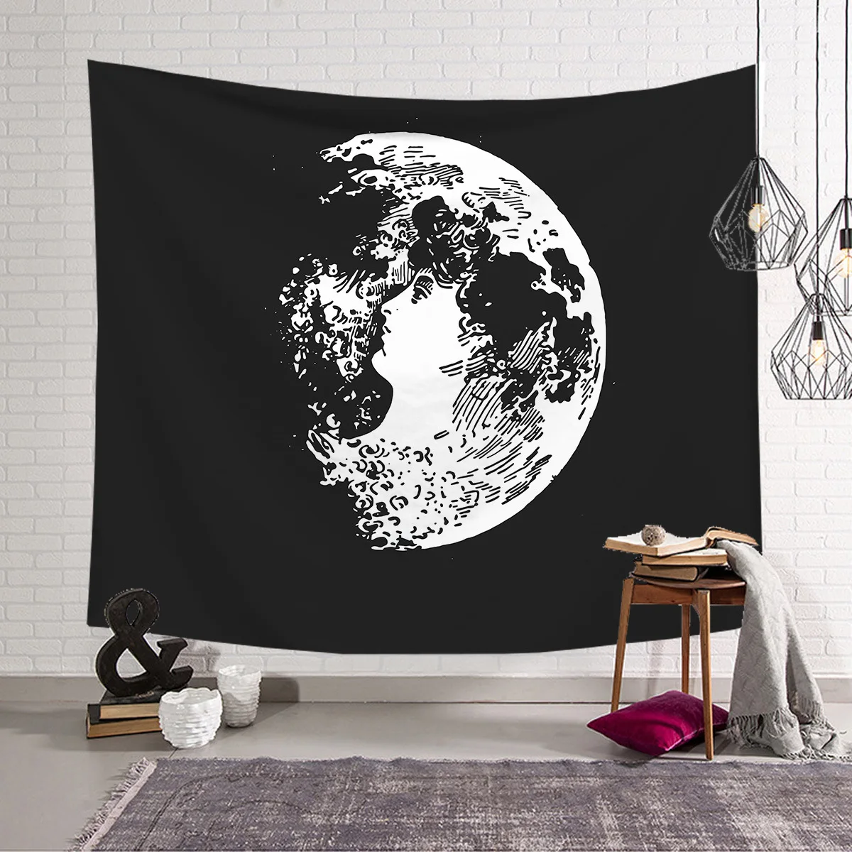 

Moon black and white Funny cartoon Blanket Tapestry 3D Printed Tapestrying Rectangular Home Decor Wall Hanging style-3
