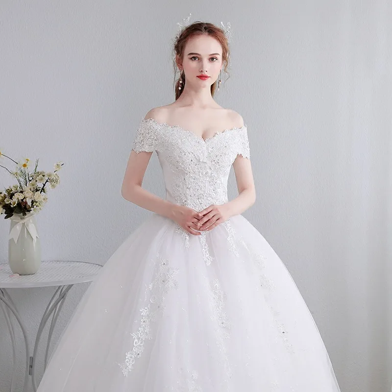 

2021 Prinecess Wedding Dresses Off The Shoulder Lace Gown Up Ball Bridal Dress Vestido De Noiva