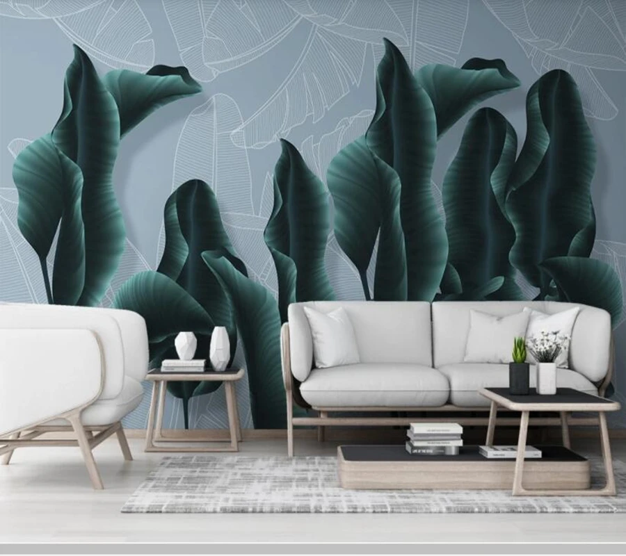Papel де parede Nordic лист тропического растения проведенными линиями 3d обои гостиная ТВ