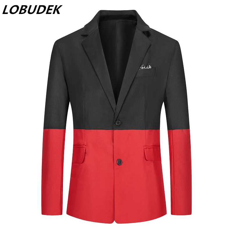 Красный черный белый мужской блейзер в стиле пэчворк Модный облегающий тонкий