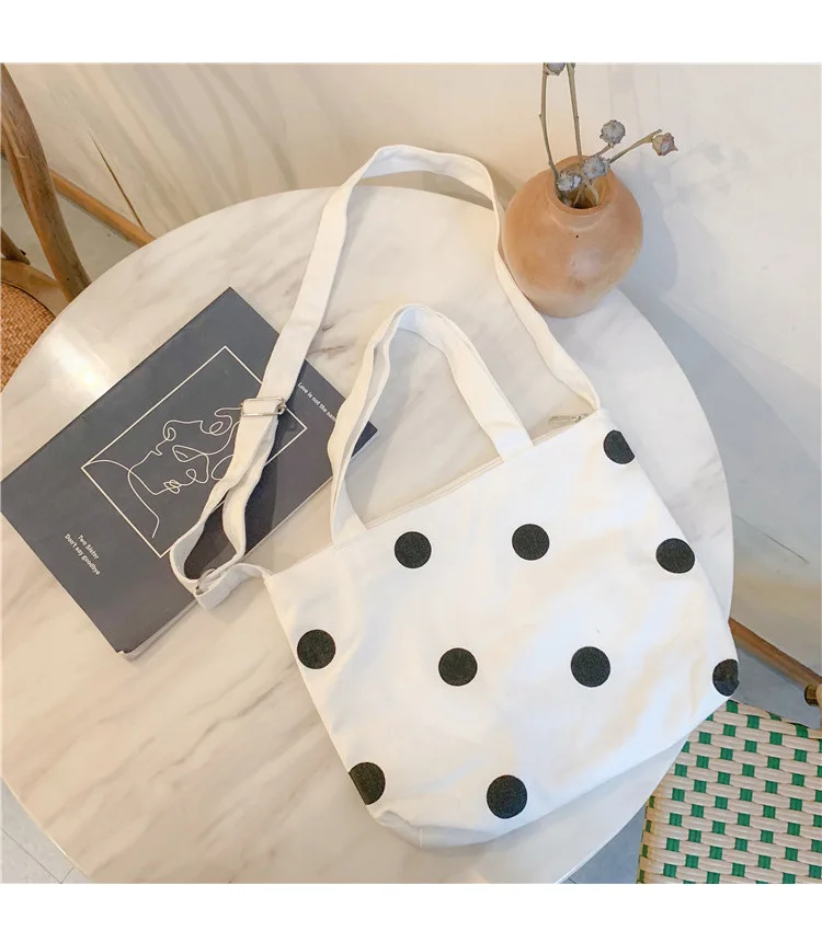 

Women's Shoulder Bag Cute Polka Dot Print Canvas Student Crossbody Handbags Wholesale 2021 New Simple Fashion Female Bags