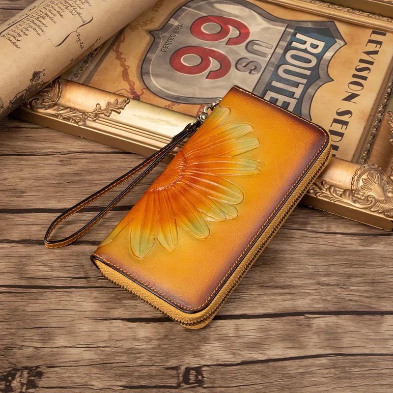 Женский кошелек из натуральной кожи Johnature длинный клатч ручной работы на молнии