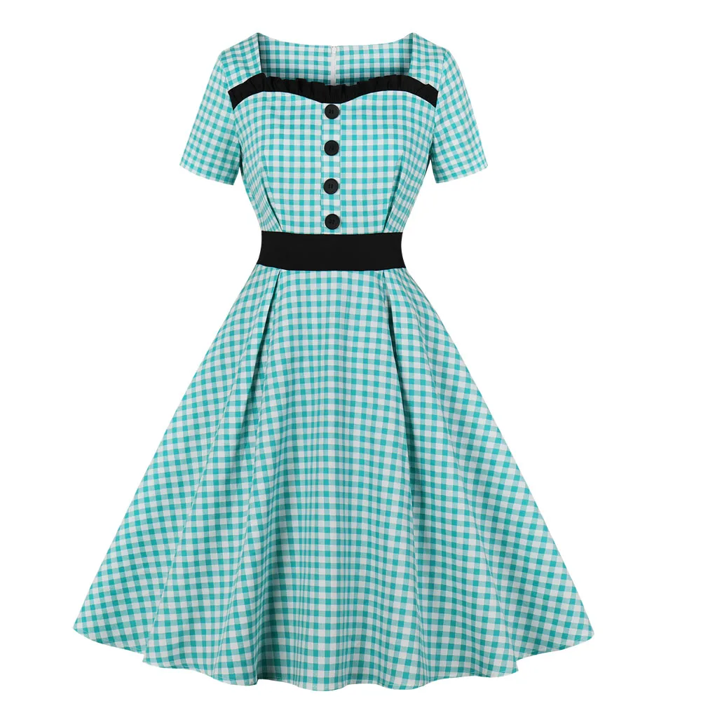 Женские клетчатые платья миди летние 2019 модные вечерние элегантные винтажные