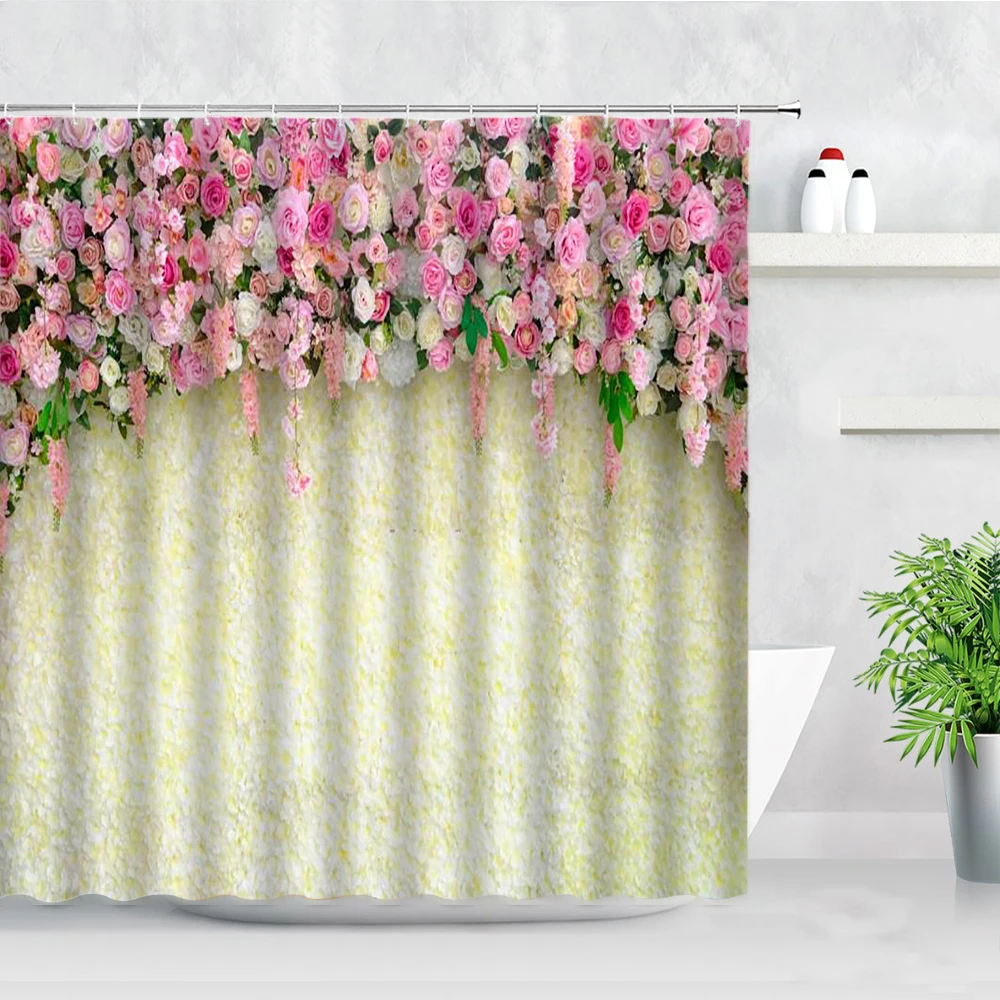 floral shower curtain set purple lavender pink rose simple flowes bathroom decor polyester curtains photography background cloth free global shipping