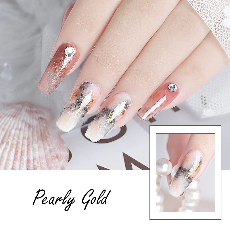 

SKVP Pearl Fingernails Golden Silver Blooming Liquid 8ML Clear Polish Transparent Gel Polish Watercolor Clouds Galaxy Flash New