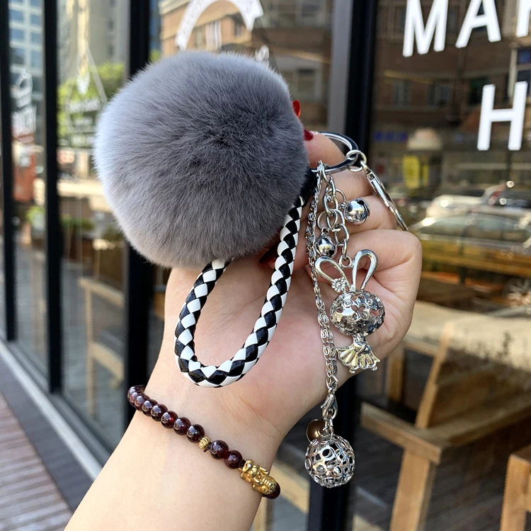 

Fluffy Fur Pompom Keychains Fashion Charm Cute Purse Bag Pendant Car Keyring Chain Ornaments Gift Leather Rope Keychain Trinkets