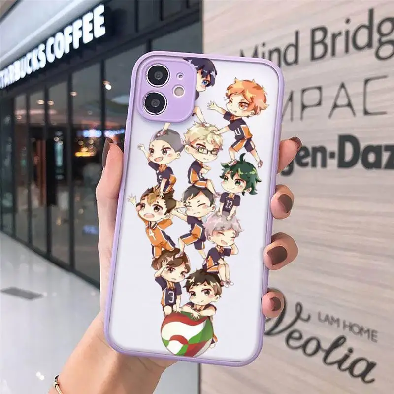

Haikyuu Hinata attacks Anime Phone Case For iPhone 12 11 Mini Pro XR XS Max 7 8 Plus X Matte transparent Purple Back Cover