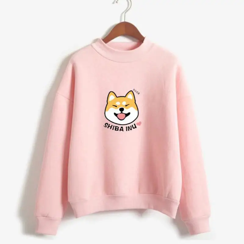 Новая толстовка с капюшоном Kawaii плюс плюшевая Толстая Женская одежда Harajuku стоячий воротник длинный рукав повседневный однотонный пуловер с принтом - Цвет: Розовый