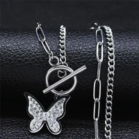 hip hop stainless steel butterfly necklace pendant women silver color necklaces jewelry acier inoxydable bijoux nxhyb203s03