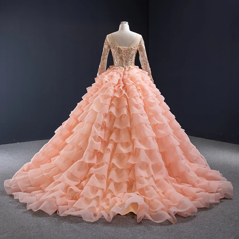 J67019 jancember pink lace party long evening dresses o-neck floor length sweep train lace tiered ball dress вечерные платье