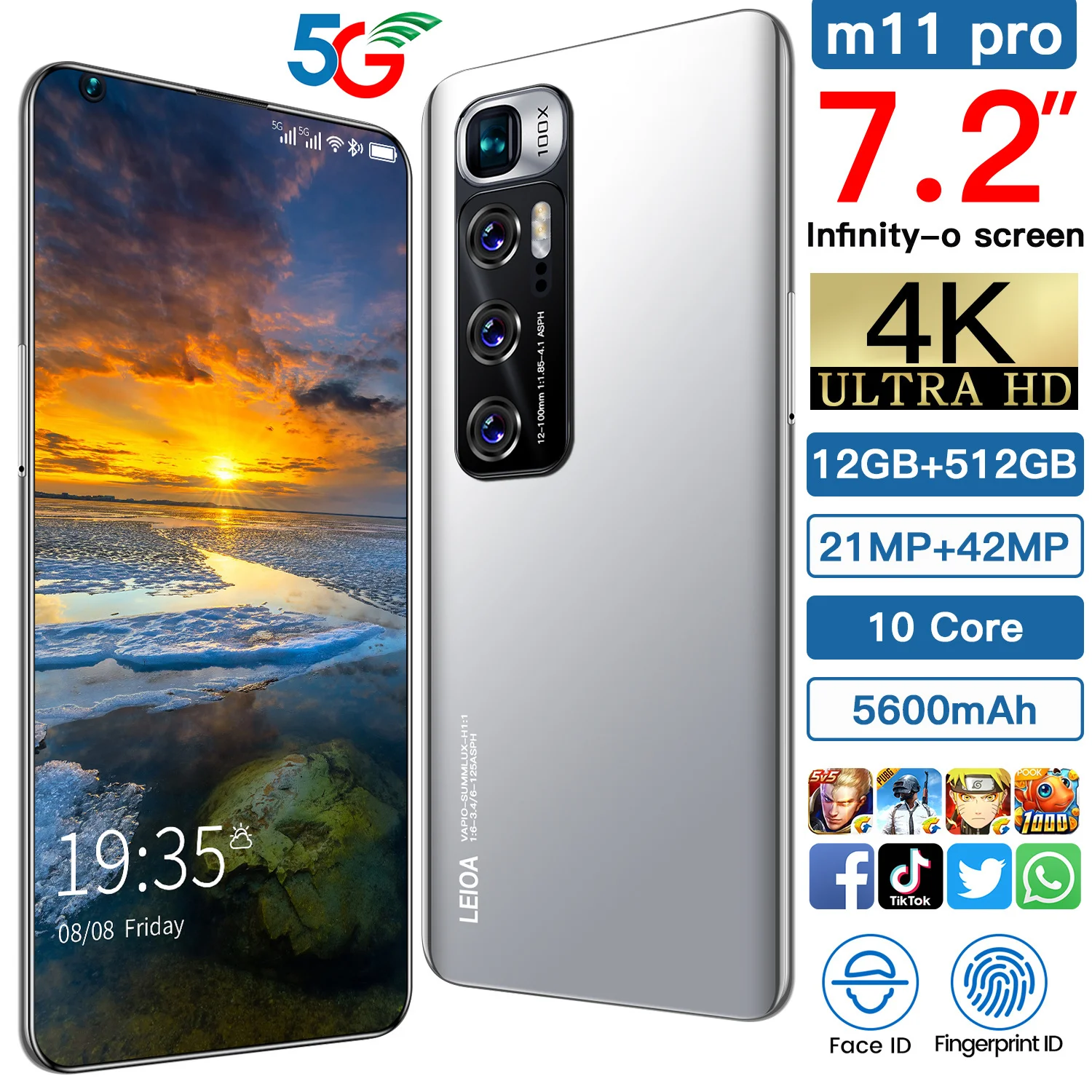 

Global Version M11 Pro 7.2 Inch Smart Phone Android 10.0 12GB RAM 512GB ROM Dual Sim Unlocked Mobile Phone MTK 6799 Deca Core