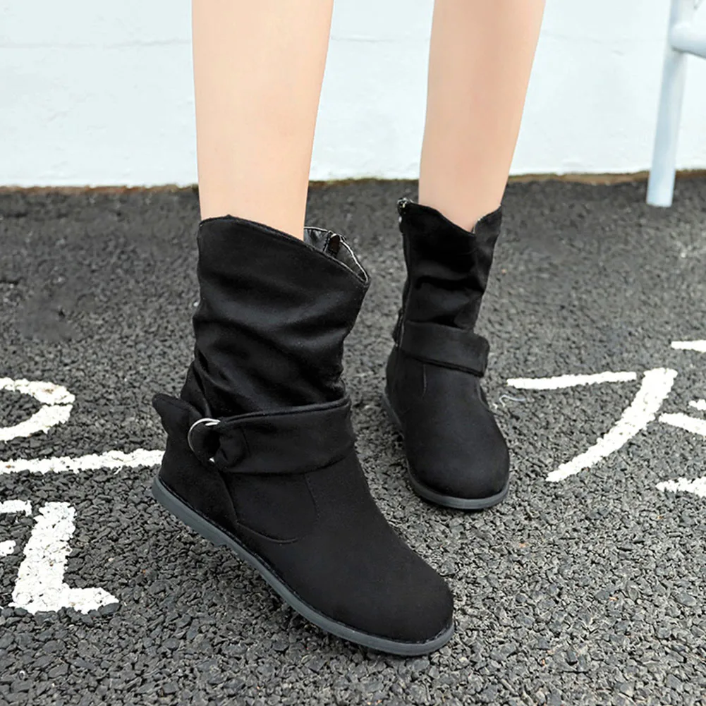 Женские ботинки на плоской подошве Осенняя обувь с пряжкой молнии из