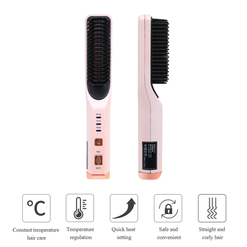 

Mini Rechargeable Electric Heating Hair Comb Hair Straightener Curler Brush Straightening&Curling Styling Salon Electric Comb