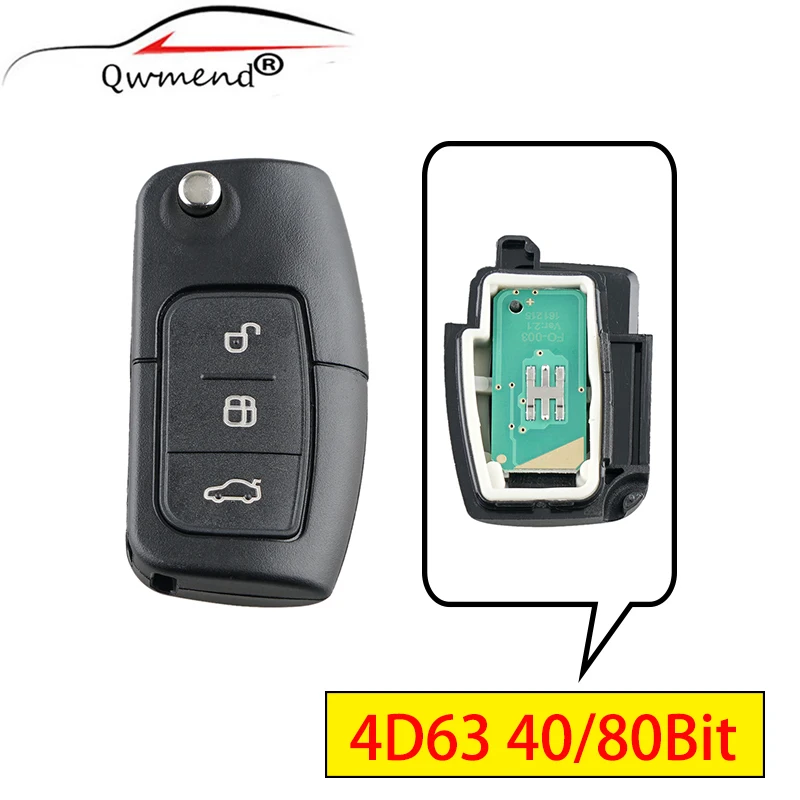 433 МГц Автомобильный флип ключ 4D63 чип 40 бит умный для Ford Fusion Focus Mondeo Fiesta Galaxy 3 кнопки