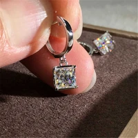luxury princess cut white drop stud earrings womens wedding jewelry gifts