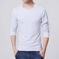 2021 mens t shirt top solid color round neck casual long sleeve slim all match base shirt for work