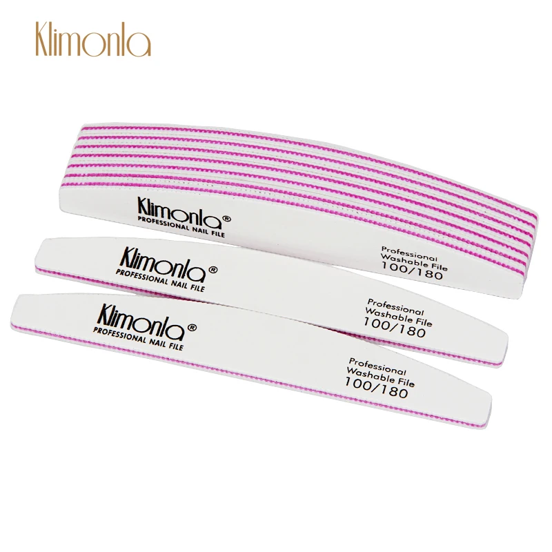 

10Pcs/Lot Klimonla Double Side Professional Nail Files 100/180 Thick Sandpaper Sanding White Boat Beauty Manicure Care Tools