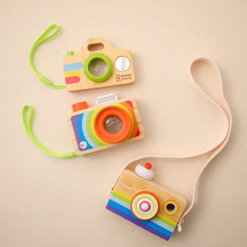 

1PCS New Wooden Rainbow Baby Toy Camera Pendant Montessori Toys For Children Color Wooden DIY Presents Newborn Photography Props