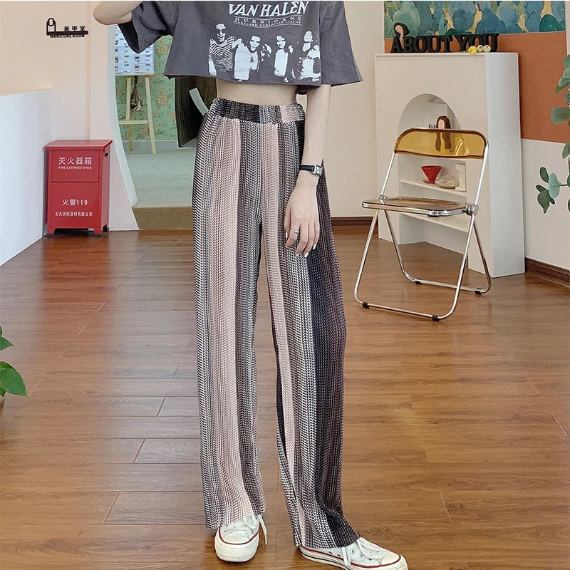 

YIZZHOY New Summer Female High Waist Loose Wide Leg Cool Pants Women Fashion Tie Dye Elastic Waist Straight Floor Pants