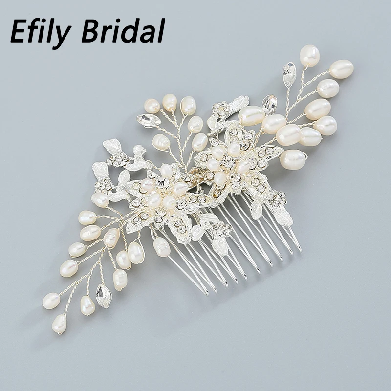 

Handmade Freshwater Pearl Hair Comb Bride Wedding Hair Accessories Crystal Bridal Headpiece Jewelry for Women Party Headwear