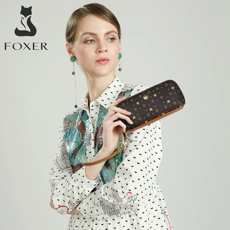 FOXER Women Printing Clutch Bag PVC Leather Cosmetic Bag Lady Money Bag Storage Female Long Clutch Wallet Classic Phone Purse