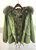 2019 new winter fur coat for women luxury genuine wolf fur lining parka coat warm outdoor overcoat mink fur hooded army green
