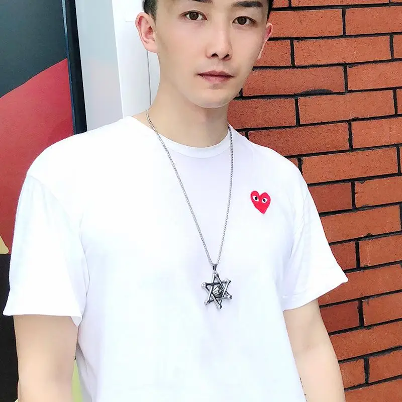 

All-Knowing Eye Six-Pointed Star Pendant Men's Trend Street Hip Hop Retro Fashion Punk Style Necklace Jewelry Gift
