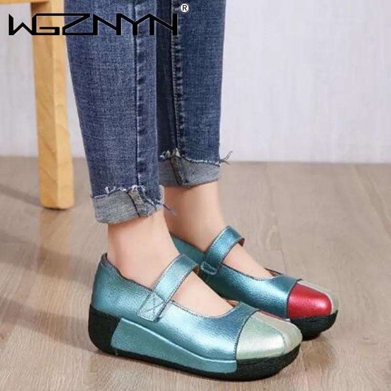 

2021 Autumn NEW Women Stitching Platform Shoes Woman Flats Soft Candy Colors Genuine Leather Moccasins Shoes for Women Sneakers