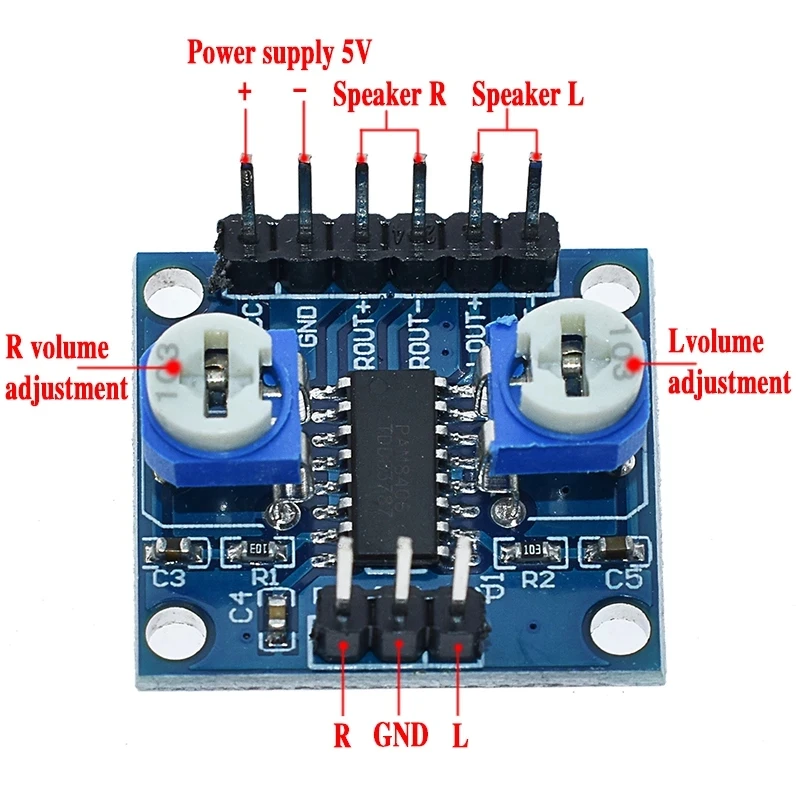 PAM8406 Digital Amplifier Board With Volume Potentiometer 5Wx2 Stereo M70 | Электронные компоненты и