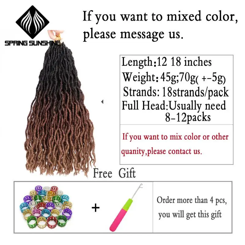 Весна Солнечный свет Синтетический Nu Locs 12 18 дюймов богиня Faux Locs Curly вязание крючком волосы Exntension для черных женщин косы волос плетение