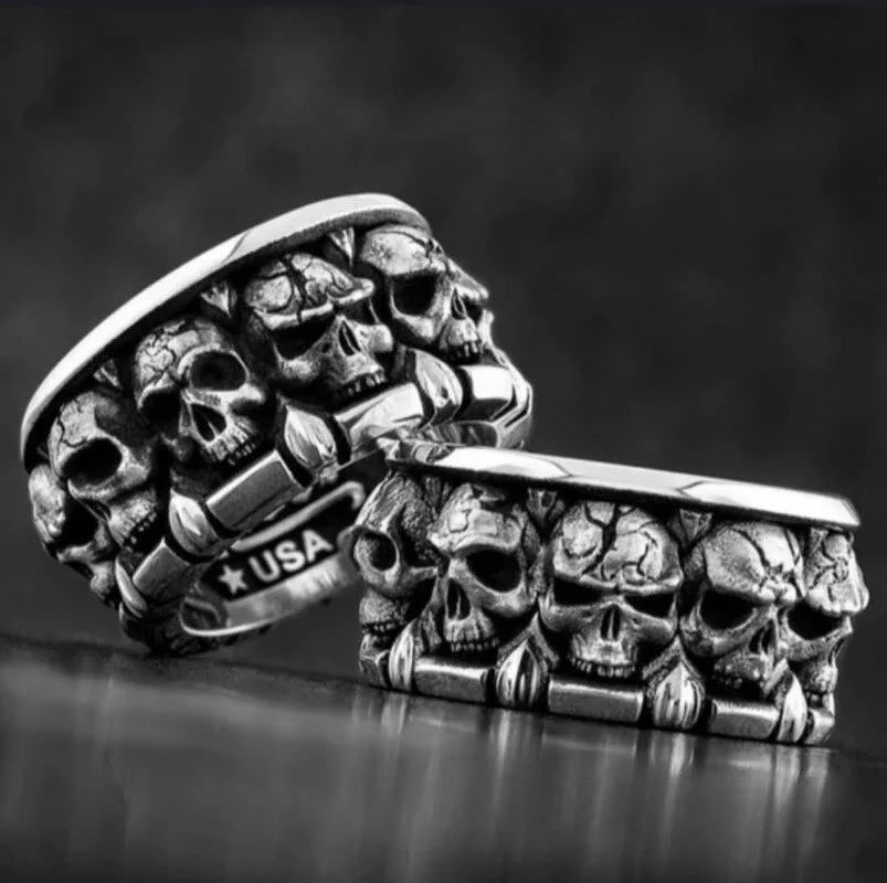 

Vintage Punk Death Skull Ring for Men Unique Gothic Split Skull Ring Gift Trend Men Skeletonring Motorcycle Party Jewelry Gift