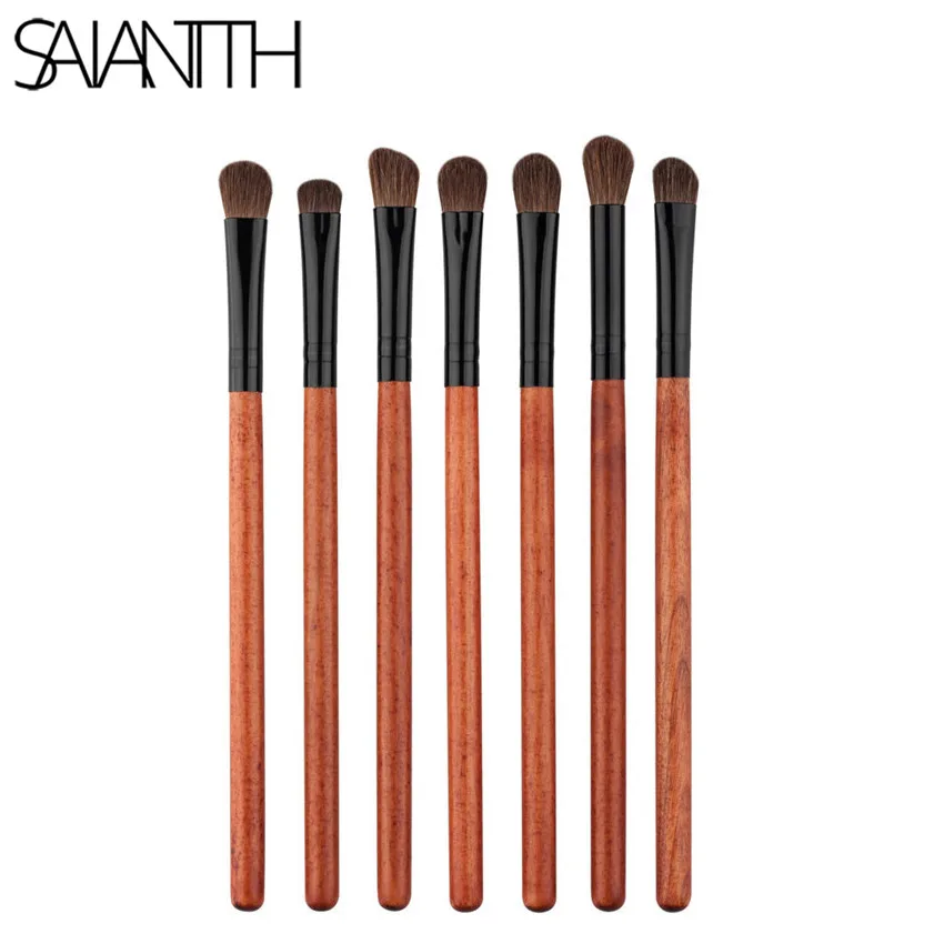 

SAIANTTH 7pcs eye shadow brush makeup brushes high-end pony hair professional eye smoke cosmetic tool set coffee wooden handle