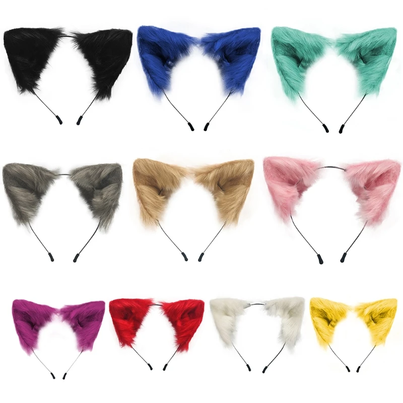 

Simulation Furry Plush Ears Headband Candy Color Animal Lolita Cosplay Hair Hoop M5TE