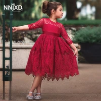 kids dresses for girls spring clothes half sleeve lace party costume red children elegant prom frocks 3 8y girls casual wear