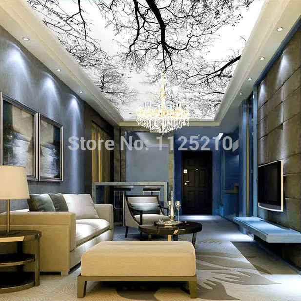 Настенные 3D-обои простые черно-белые для гостиной гостиницы зимние ветви