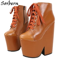 sorbern block heel ankle boots brown thick platform shoe lace up ankle high booties unisex 20cm gothic trendy shoes customized