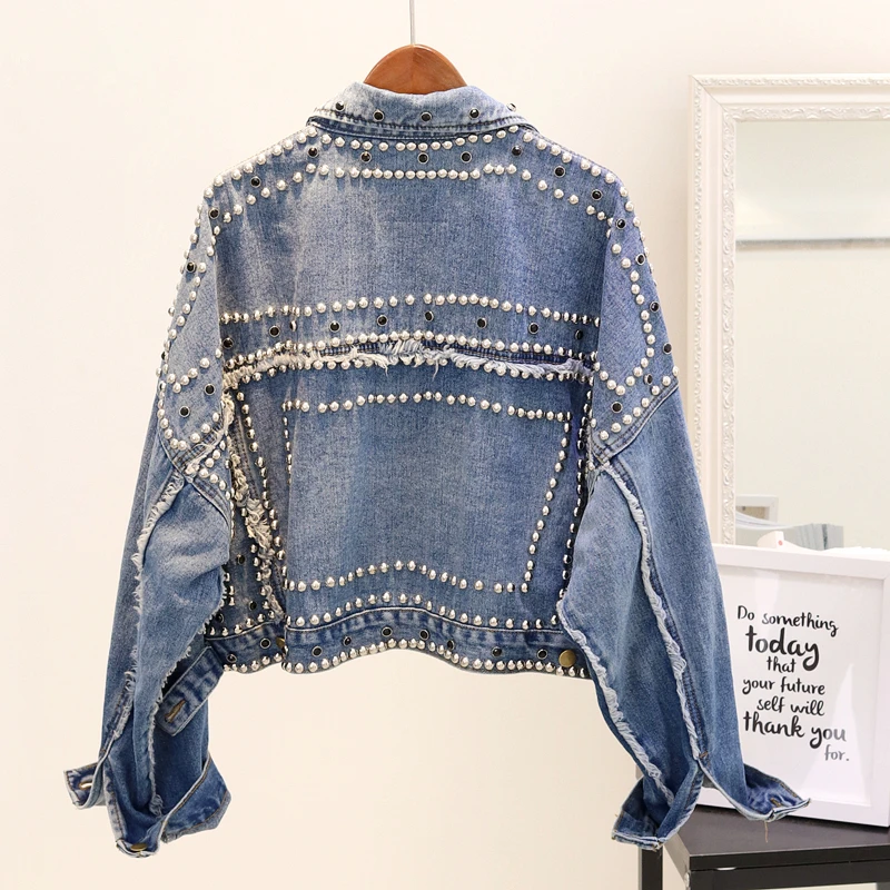 

14 Styles Hand Studded Rivet Denim Jacket Women Loose Short Jackets Ladies High Quality Jeans Jacket Basic Coats Streetwear