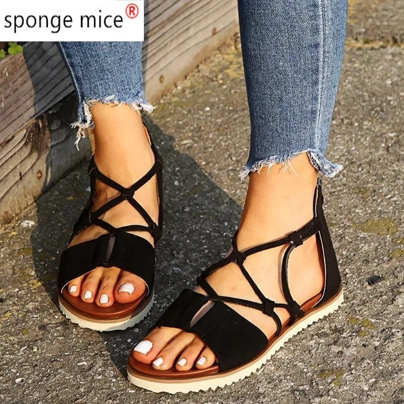 

2021 Women Sandals Shoes Leopard Print Cross Zipper Open Toes Sandals Flip Flops Flats Shoes Summer Beach Casual Shoes Sandals