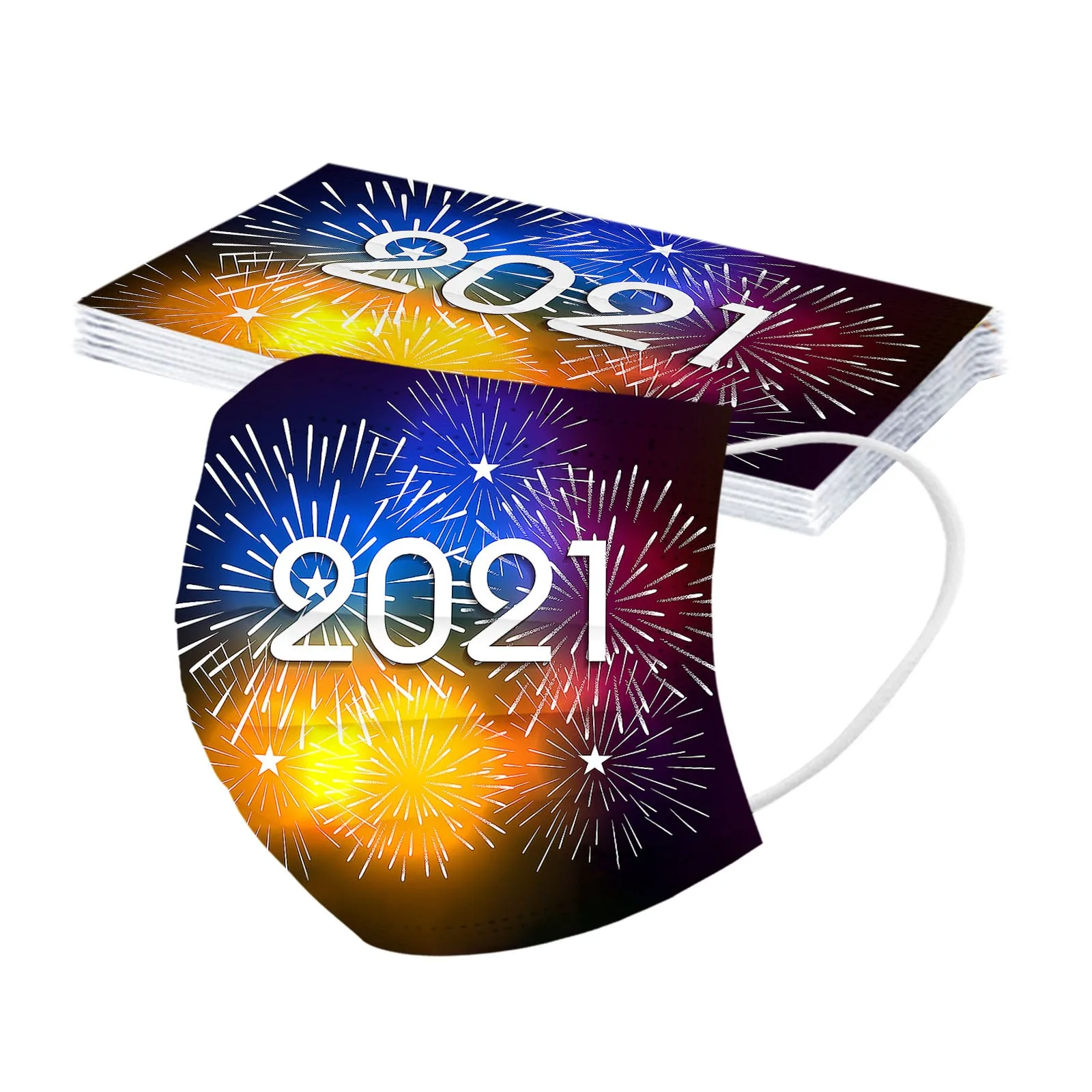 

Happy New Year 2021 10/20pcs Adult Disposable Masks Print Face Mask Protective Mouth Cover 3 Layer Breathable Facemask Mascara