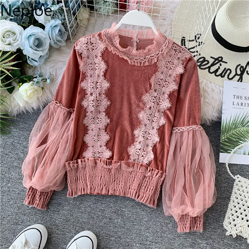 Блузка женская кружевная с рюшами винтажная 69046|Блузки| |