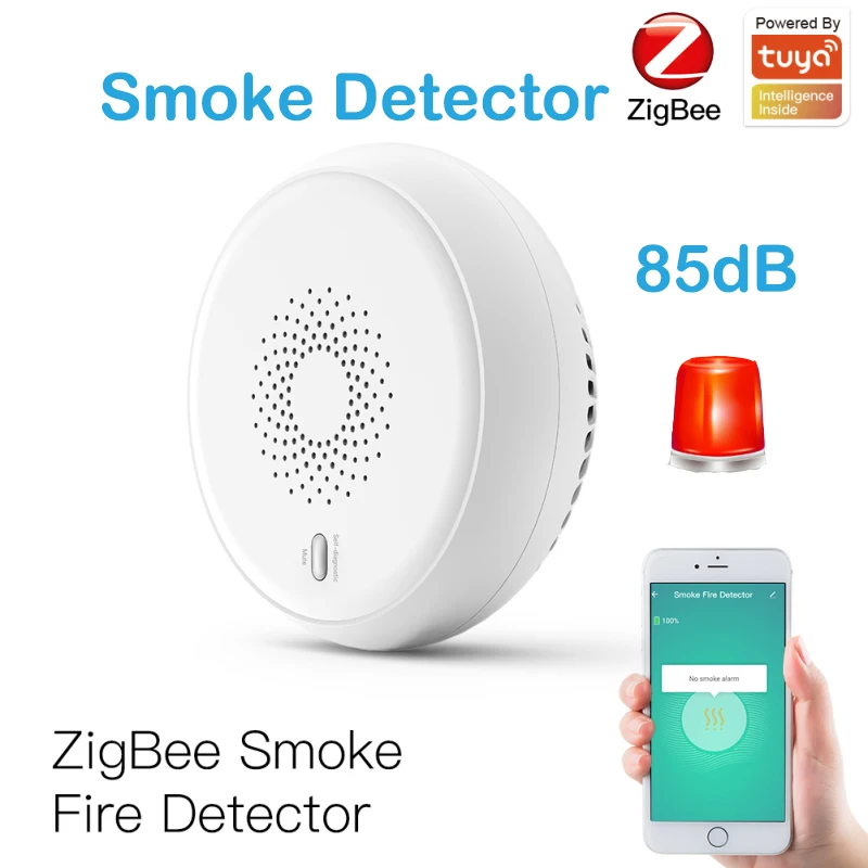 

NEW Zigbee sensor fire smoke detector siren 85dB loud sound alarm light flash alarm tuya app push alarm remote self detection