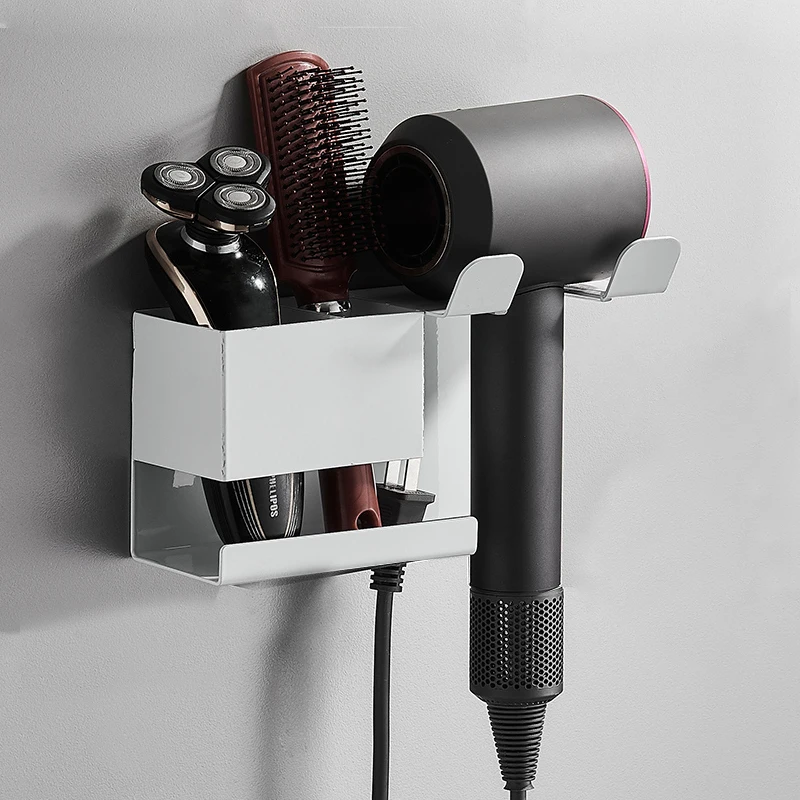 

Black Hair Dryer Rack Novelty Households Rack Hair Blow Dryer Holder Nail-free Glue Bathroom Shelf Space Aluminum Material