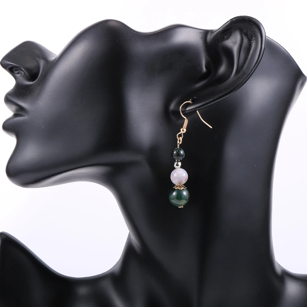Fashion Women Natural Stone Earrings 6 8 10mm Purple Pink Crystal Beads Long Dangle Hook Drop Earring Jewelry Gifts For | Украшения и
